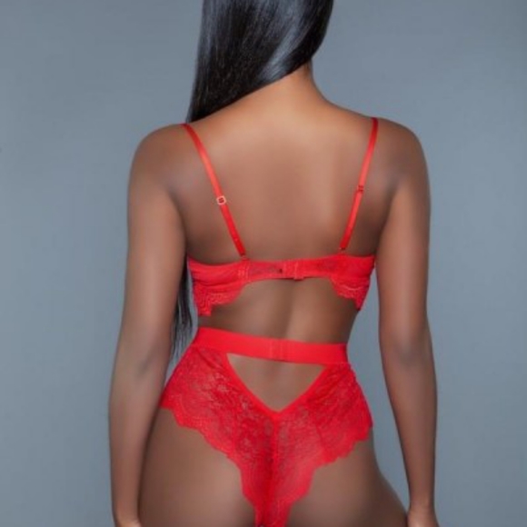 Red Lace Underwire Bodysuit - Picture 2 of 2